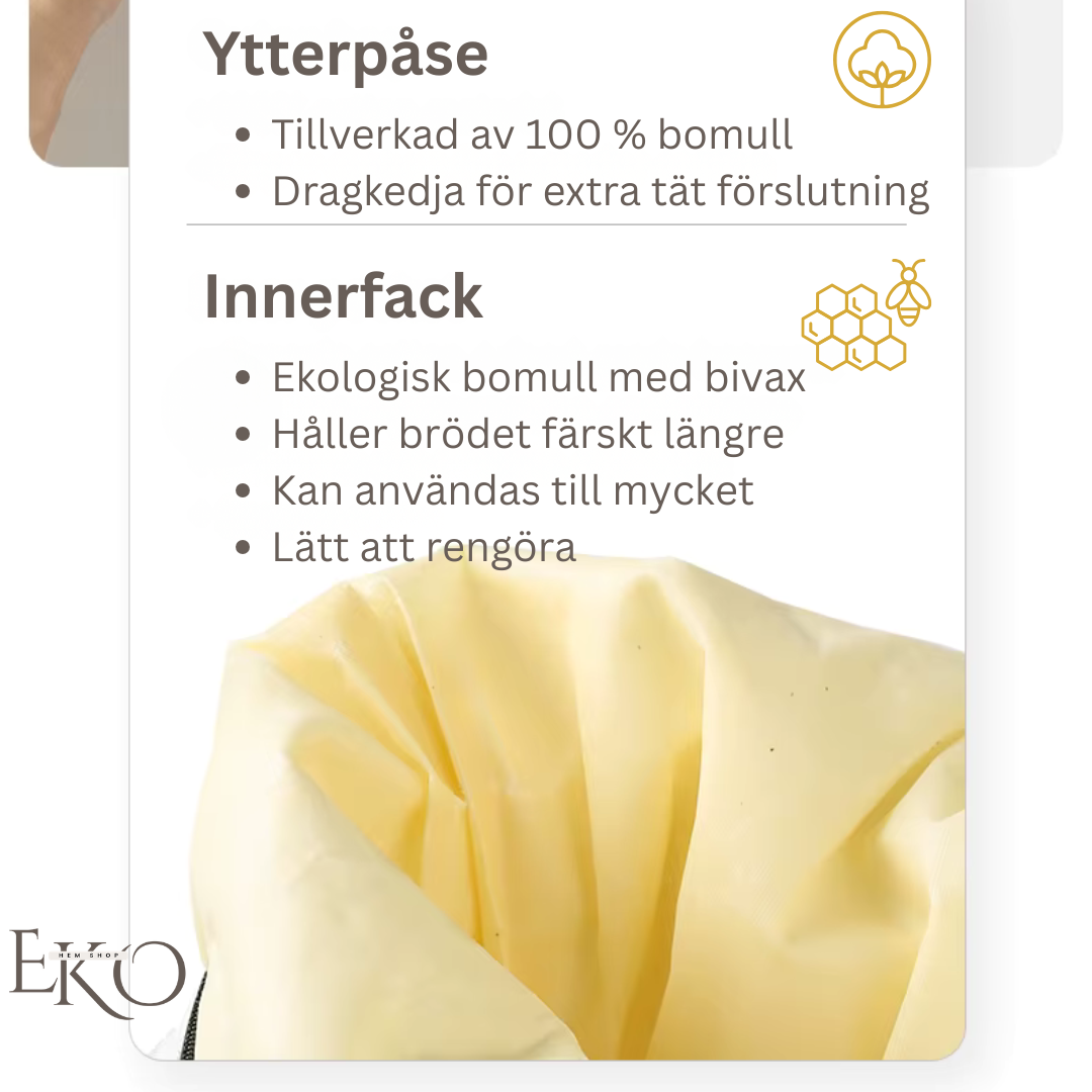 Ekologisk Bivax Brödpåse – 100 % Bomull