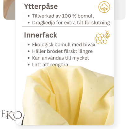 Ekologisk Bivax Brödpåse – 100 % Bomull