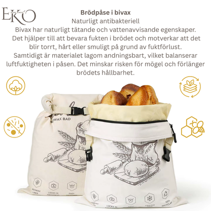 Ekologisk Bivax Brödpåse – 100 % Bomull